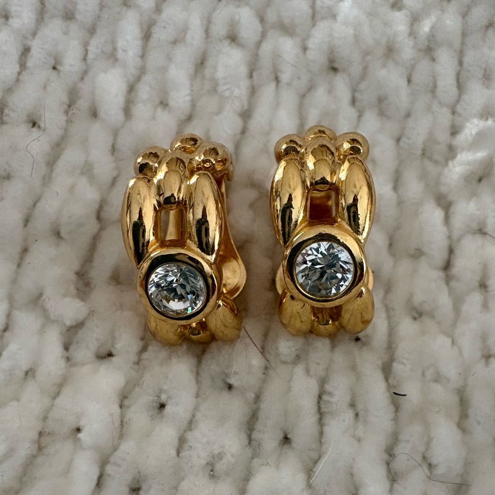 Christian Dior Clip On Gold Tone Half Dome Earrings - Authentic